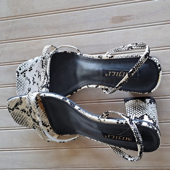 Mitili Snakeskin Short Block Heeled Slingback Open Toe Sandals - Picture 1 of 6